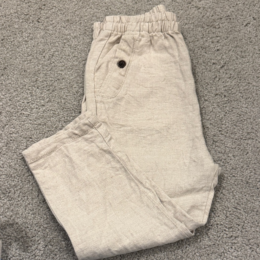 Kid’s lightweight Beige khaki Linen Blend Pants - Elastic Waist
